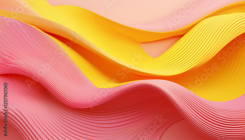 abstract 3d render with natural wavy surfaces modern pink and yellow background photo