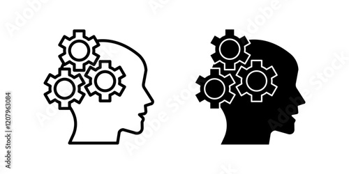 Human head with gear Icon set.Symbol isolated white background. vector illustration. color editable.