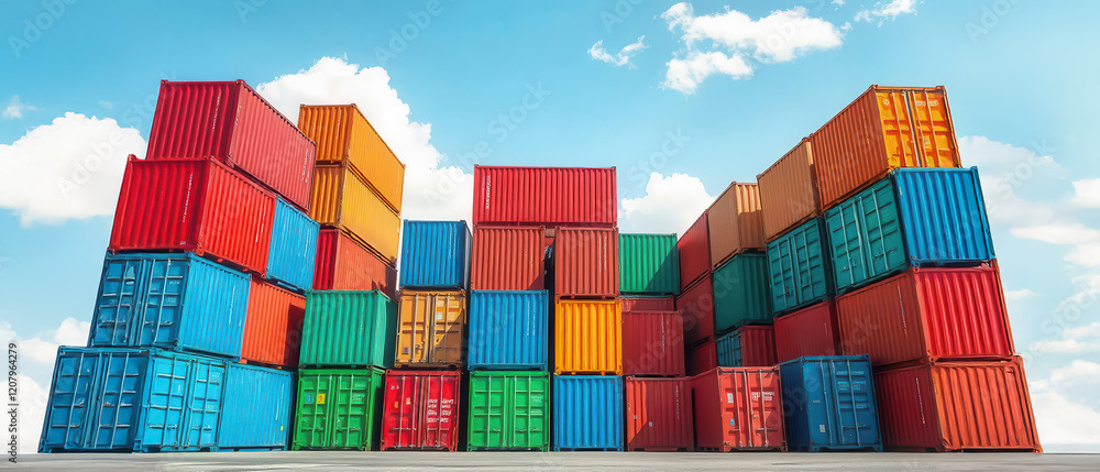 Fototapeta premium Container stacking event in industrial port cargo management urban landscape aerial view logistics concept
