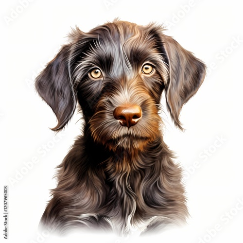 Wirehaired Slovakin Pointer Puppy clipart. Watercolor illustration. Detailed Artistic Graphic illustration photo