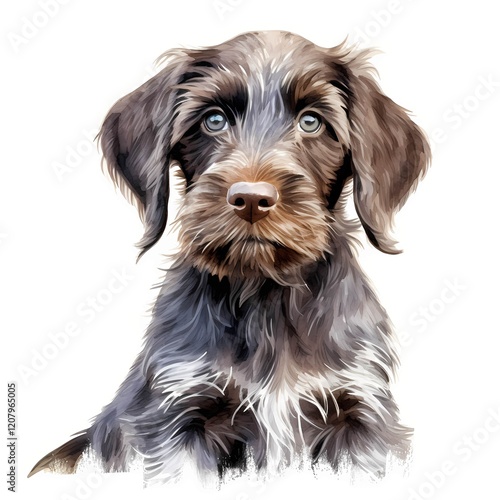 Wirehaired Slovakin Pointer Puppy clipart. Watercolor illustration. Watercolor-Style Digital Design illustration photo