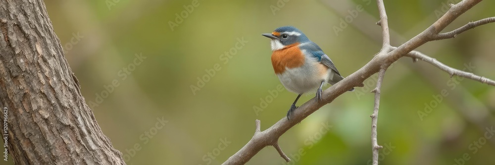 Bluethroat luscinia svecica perched on a tree branch in a natural habitat setting, bluethroat, branch