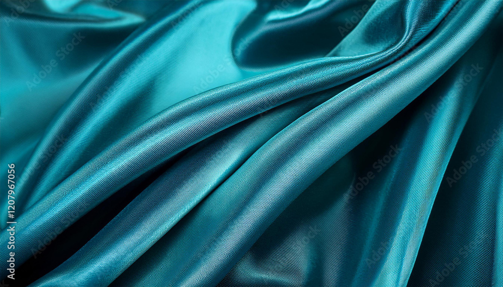 Fototapeta premium turquoise fabric with ripples and folds colorful luxury surface banner