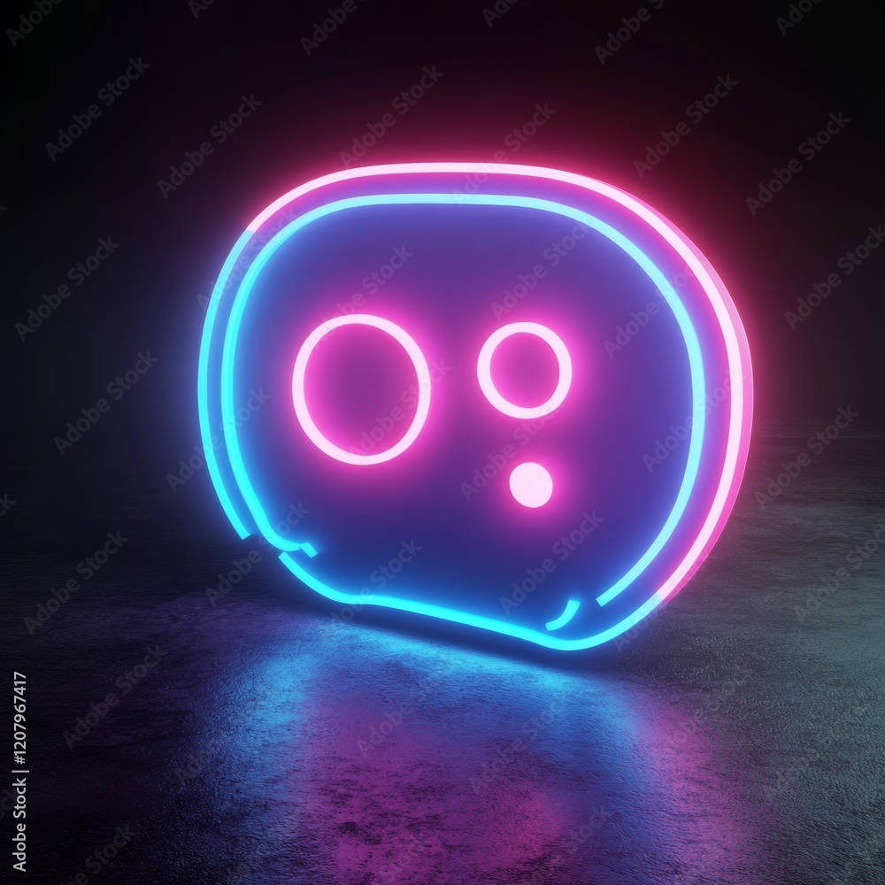 Glowing neon pink and blue circle symbol on dark background. Glowing neon pink and blue circle symbol on dark background.