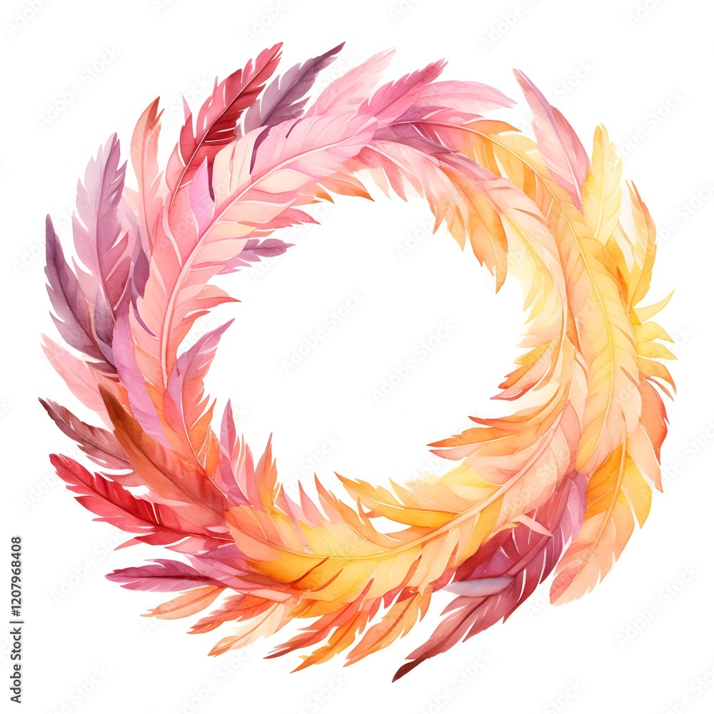 Fototapeta premium Wreath Of Feathers clipart. Watercolor illustration. Detailed illustration