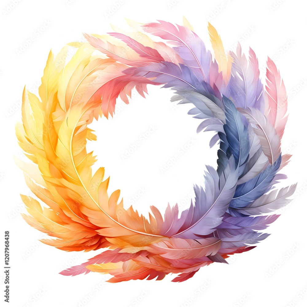Obraz premium Wreath Of Feathers clipart. Isolated Watercolor Element illustration. Detailed illustration