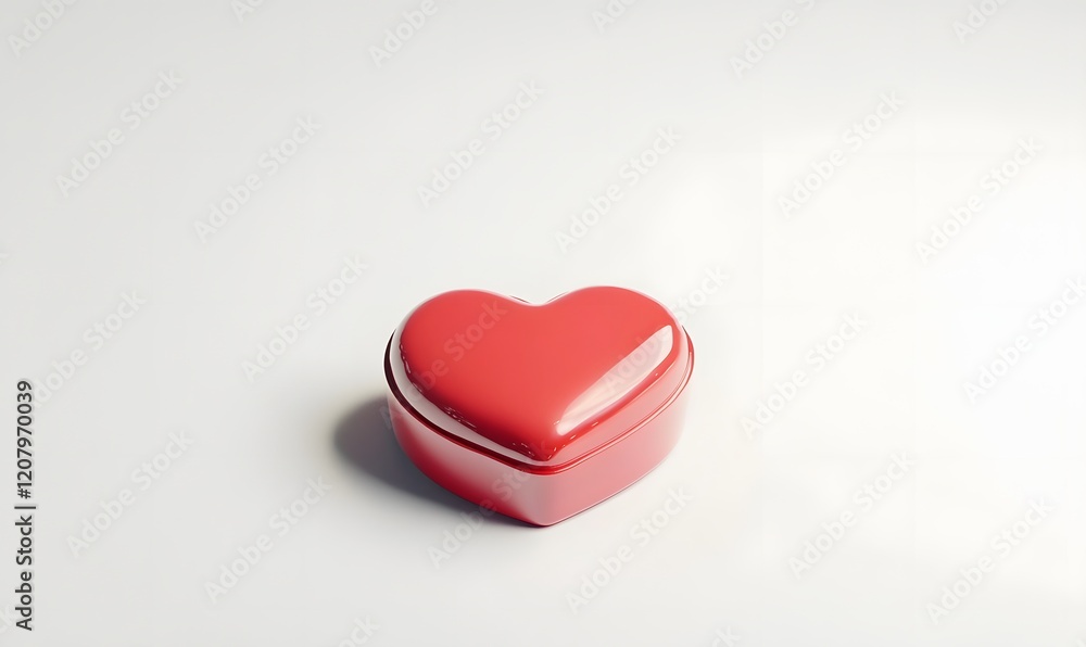 Fototapeta premium Red heart gift box, white background, sunlight