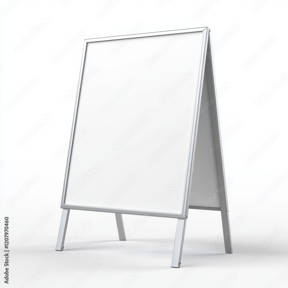 Blank A-frame sandwich board sign isolated on white background.