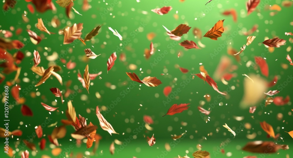 Falling autumn leaves on green background. Falling autumn leaves on green background.