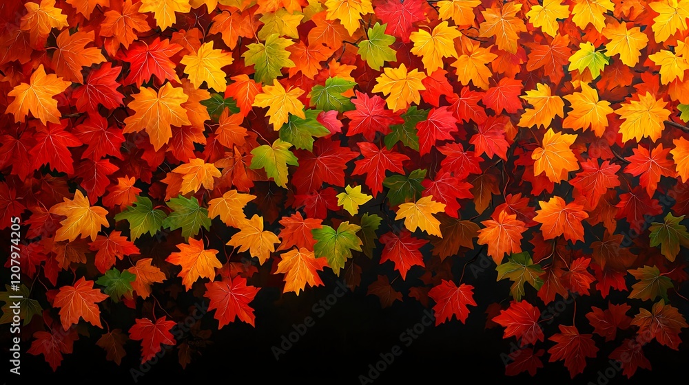 Fototapeta premium Vibrant Autumn Leaves in Red, Yellow, and Orange Tones for Background