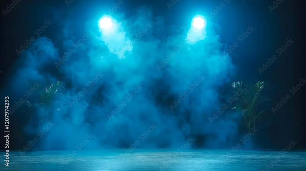 Fototapeta premium Blue Foggy Stage Background Illustration