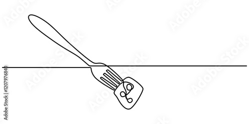 Fork cheese fondue icon, cheese fork continuous one line drawing, Cheese Continuous Line Art Illustration, Long fork is a tool to help eat food. Stay warm when the weather gets cold. National Cheese.