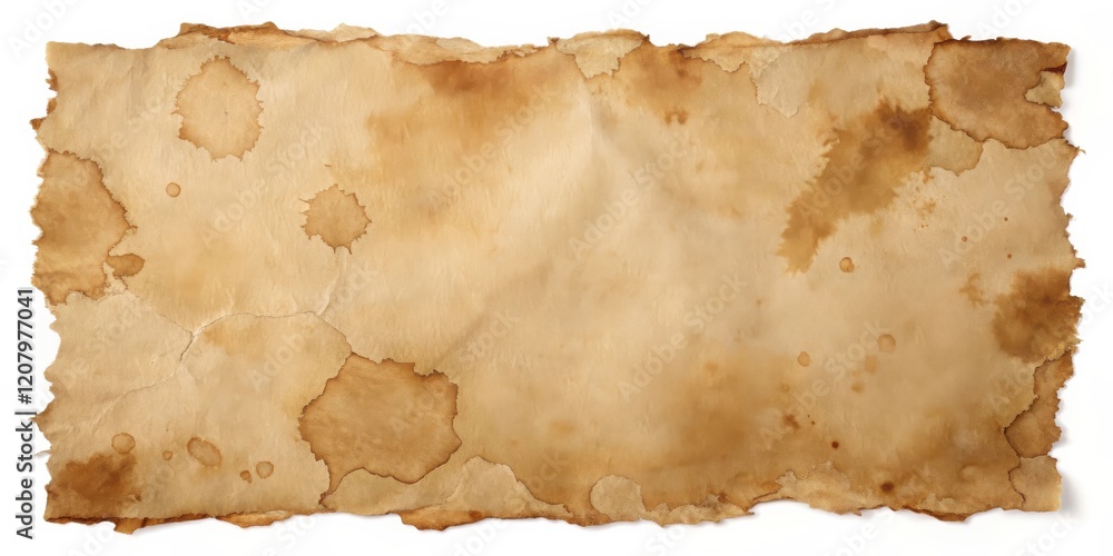 Fototapeta premium Aged Tattered Paper Texture with Brown Stains and Irregular Edges Ideal for Vintage Design Projects