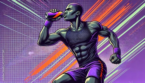 Dynamic Athlete Energized by Sports Drink in Futuristic Setting