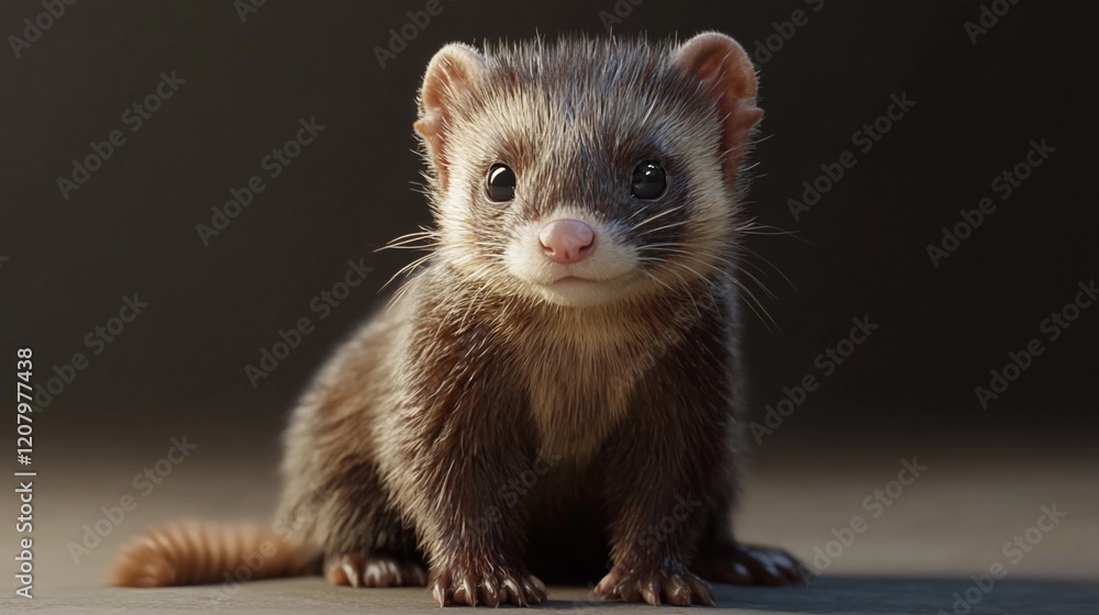 Adorable ferret portrait, studio shot, dark background, pet Adorable ferret portrait, studio shot, dark background, pet