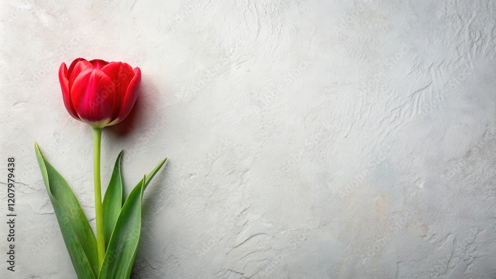 Single Red Tulip on a Gray Textured Background Single Red Tulip on a Gray Textured Background