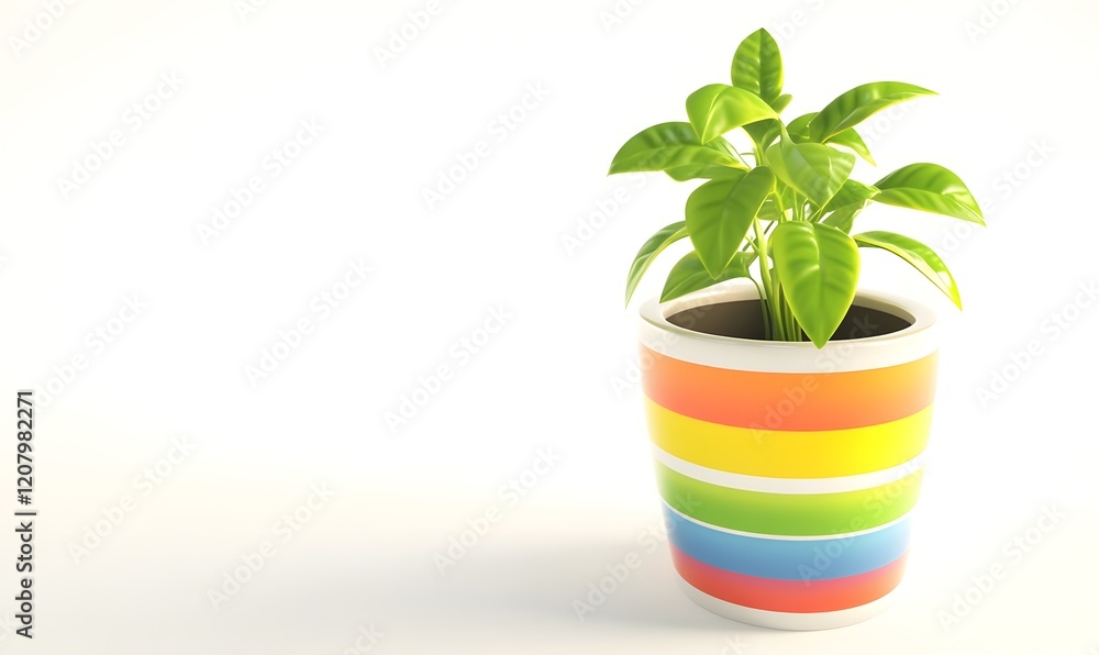 Fototapeta premium Colorful pot plant growth studio white background