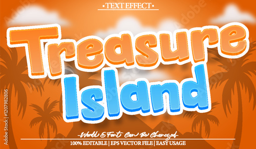 Treasure Island Vector Text Effect Editable Alphabet Cartoon Orange and Blue