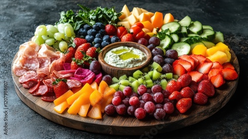 Gourmet fruit rustic dish charcuterie board elegant