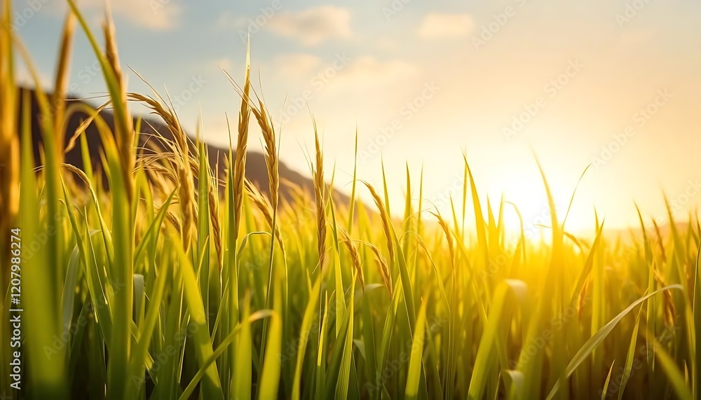 Fototapeta premium Golden Wheat Field Sunset Landscape Photo