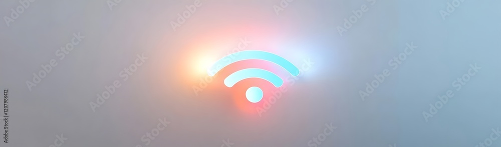 A stylized Wi-Fi symbol illuminated with soft colors against a light background. A stylized Wi-Fi symbol illuminated with soft colors against a light background.
