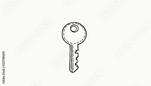 Black and white sketch of a key