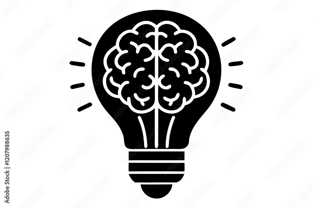 Innovative Brain-Shaped Light Bulb Silhouette Icon for Creative Ideas & Concepts
Innovative Brain-Shaped Light Bulb Silhouette Icon for Creative Ideas & Concepts