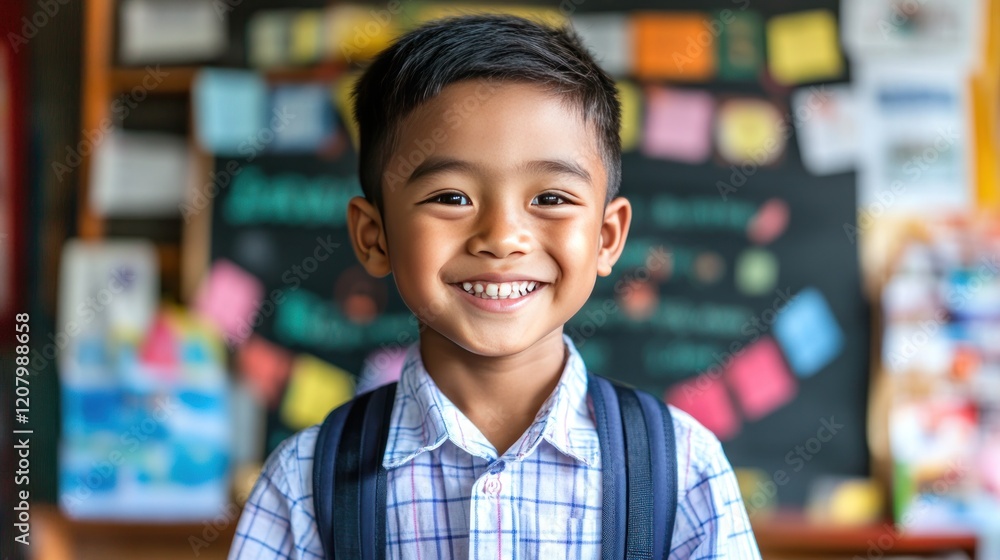 Portrait of a Happy Schoolboy with Backpack Ready for School Portrait of a Happy Schoolboy with Backpack Ready for School