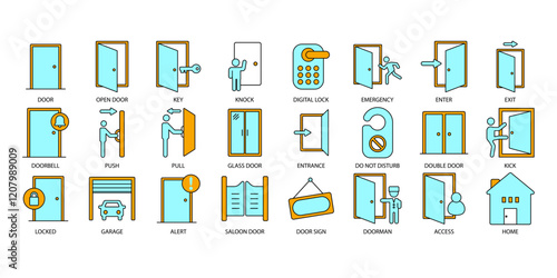 Door icons set . Door pack symbol vector elements for infographic web