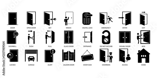 Door icons set . Door pack symbol vector elements for infographic web