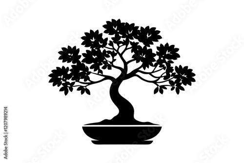 Little Bonsai Tree Silhouette Icon on Clean White Background