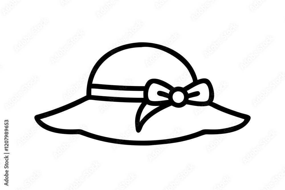 Minimalistic Sun Hat with Ribbon Bow Vector Icon Minimalistic Sun Hat with Ribbon Bow Vector Icon