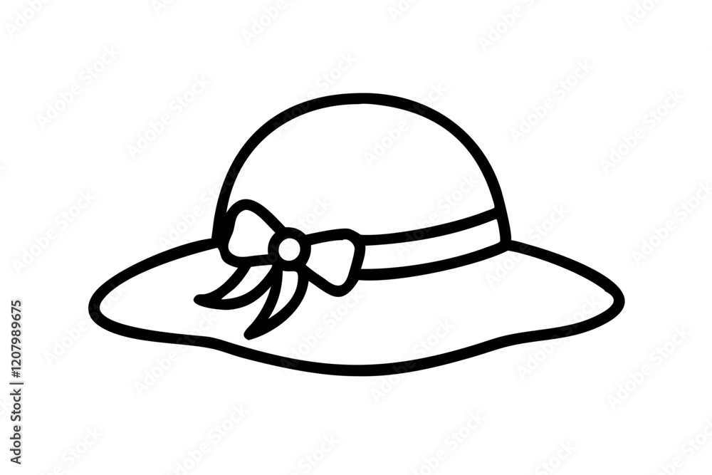 Minimalistic Sun Hat with Ribbon Bow Vector Icon Minimalistic Sun Hat with Ribbon Bow Vector Icon