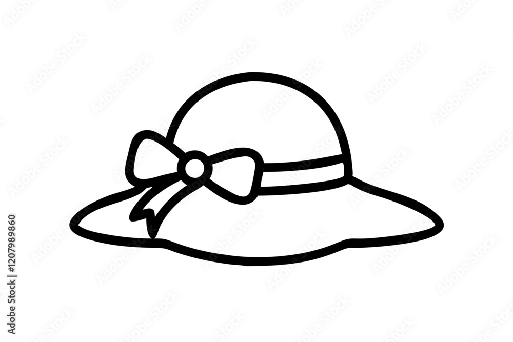 Minimalistic Sun Hat with Ribbon Bow Vector Icon Minimalistic Sun Hat with Ribbon Bow Vector Icon