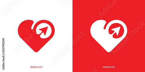 Simple Love Trip Logo. Love Shape and Airplane Graphic Icons. Travel Love Logo Design Template.