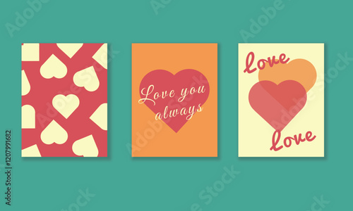 Set of love and valentine's day 14 february retro card. Vector illustration