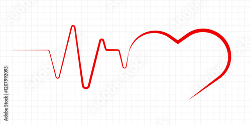 Hand drawn line heartbeat and heart on grid paper
