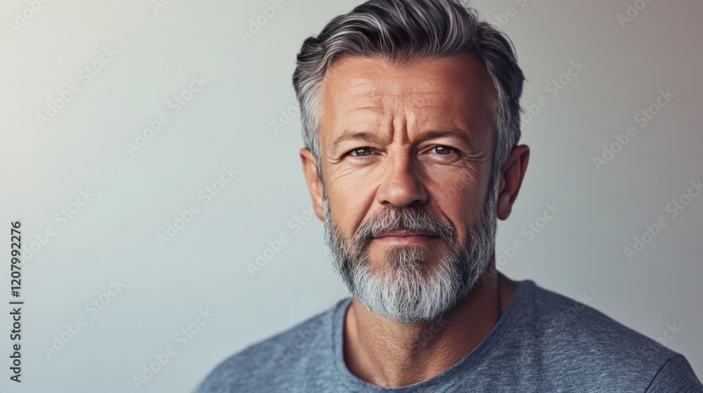 Portrait of a Serious Middle-Aged Man with Gray Hair and Beard Portrait of a Serious Middle-Aged Man with Gray Hair and Beard