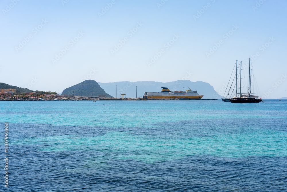Ferry boat on the port of Golfo Aranci in Sardinia, Italy Ferry boat on the port of Golfo Aranci in Sardinia, Italy