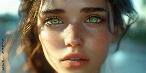 Wallpaper Mural Close-up portrait of woman, green eyes, outdoors, sunlit background Torontodigital.ca