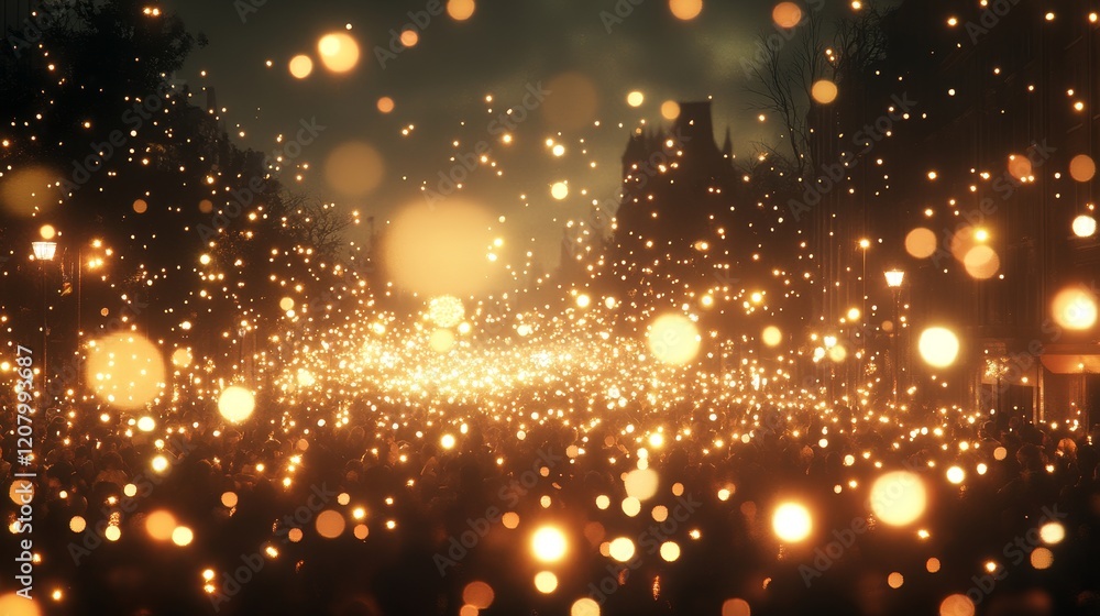 Fototapeta premium Nighttime City Gathering with Illuminated Lanterns