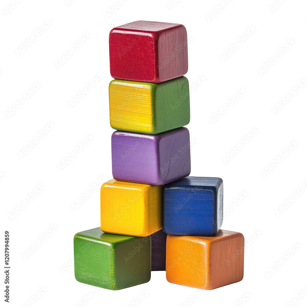 Colorful Wooden Blocks Stacked in a Creative Pattern for Educational Games and Childrens Toys Colorful Wooden Blocks Stacked in a Creative Pattern for Educational Games and Childrens Toys