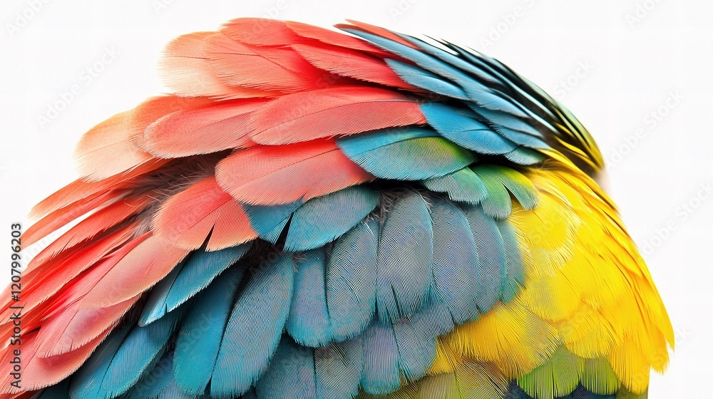 Obraz premium Colorful Budgerigar Feathers on White Background, Isolated View