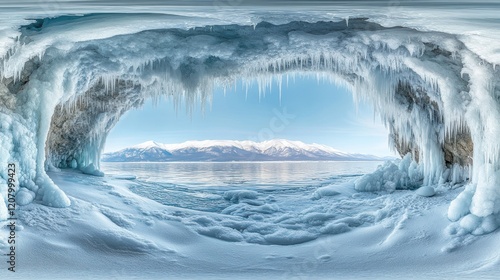 Frozen Lake Ice Cave, Winter Landscape, VR photo