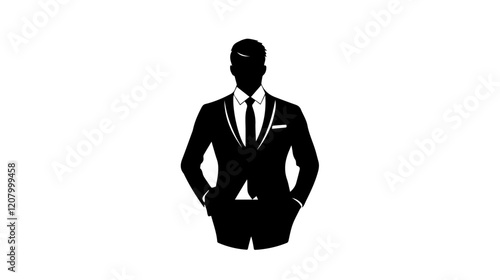 Black and white flat vector illustration of a business man. Strict style. Office worker. Entrepreneur. Director.