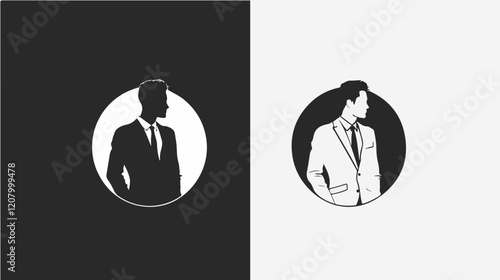 Black and white flat vector illustration of a business man. Strict style. Office worker. Entrepreneur. Director.