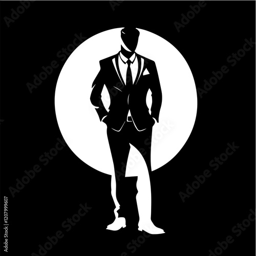 Black and white flat vector illustration of a business man. Strict style. Office worker. Entrepreneur. Director.