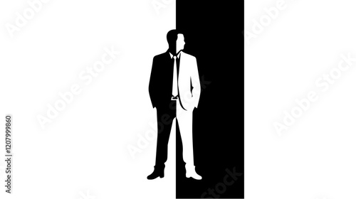 Black and white flat vector illustration of a business man. Strict style. Office worker. Entrepreneur. Director.