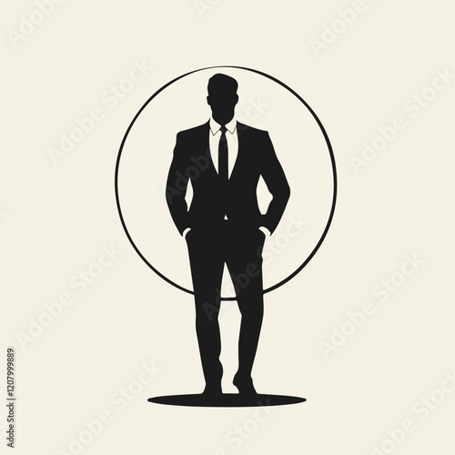 Black and white flat vector illustration of a business man. Strict style. Office worker. Entrepreneur. Director.