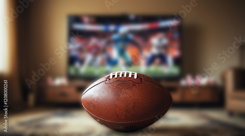 Generative AI. Green field football with blur background